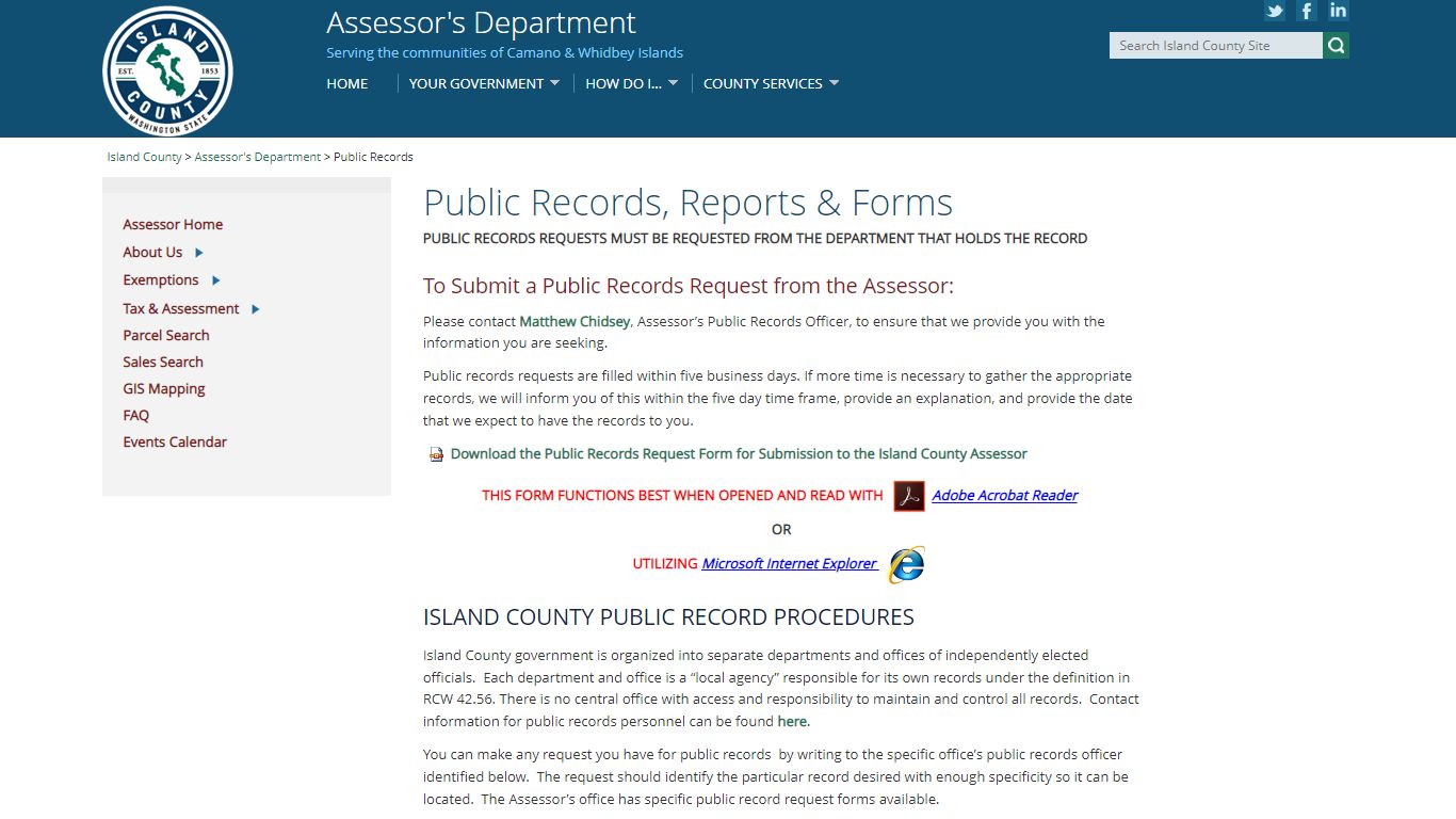 Assessor's Department Public Records - Island County, Washington
